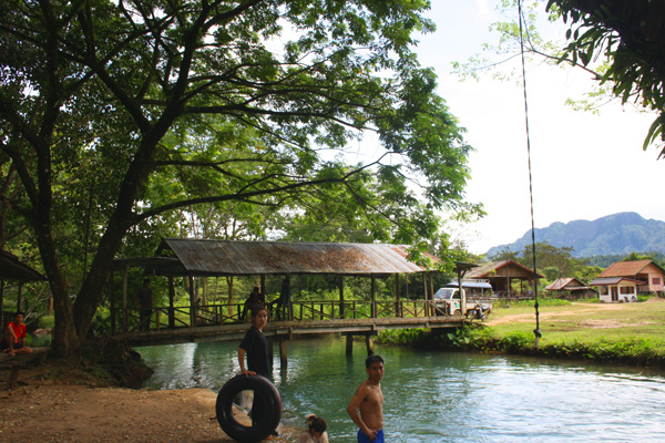 vang vieng swimming Swimming in the Blue lagoon near Vang Vieng, Laos