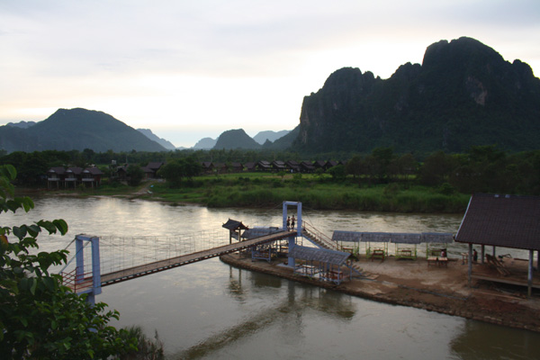 vang vieng view View of the Nam Song River in Vang Vieng, laos