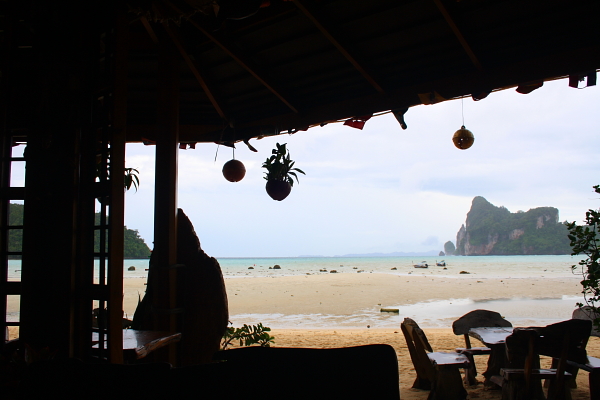 koh phi phi koh dalum beach bar View of Loh Dalum Beach at low tide from a beach bar, Koh Phi Phi, Thailand