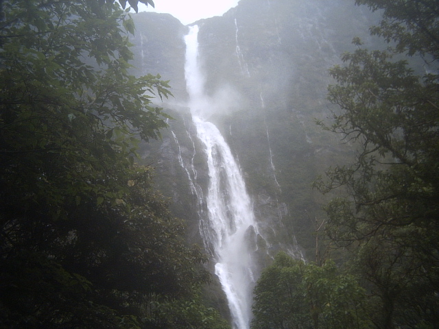 milford track high waterfall Sutherland Falls on the Milford Track, New Zealand