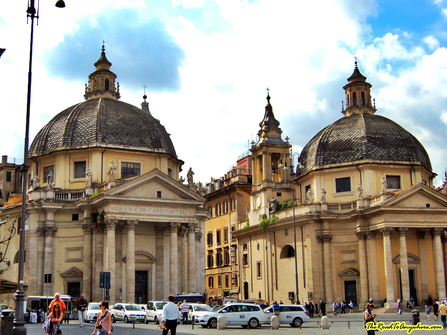 rome piazza del popolo churches Twin churches in Piazza del Popolo in Rome, Italy