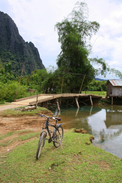 vang vieng bicycle Cycling in the countryside in Vang Vieng, Laos