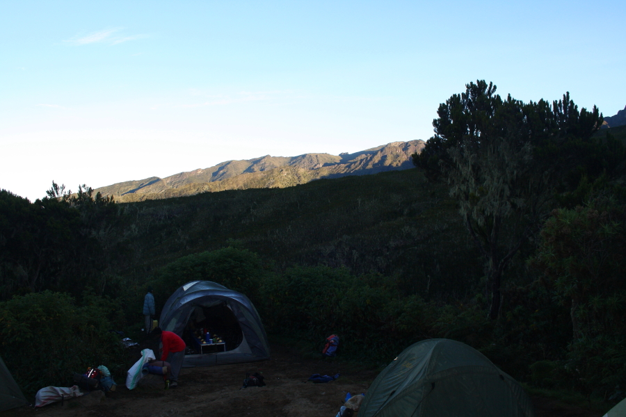 machame hut dining tent Camping at Machame Hut on Mount Kilimanjaro, Tanzania