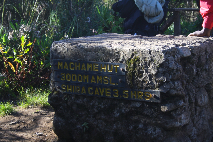machame hut sign Machame Hut sign on Mount Kilimanjaro, Tanzania