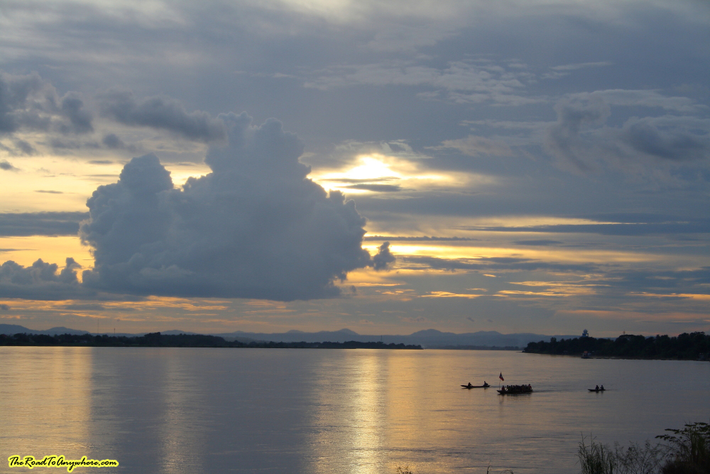 vientiane sunset rowers distance Rowers at Sunset in Vientiane, Laos