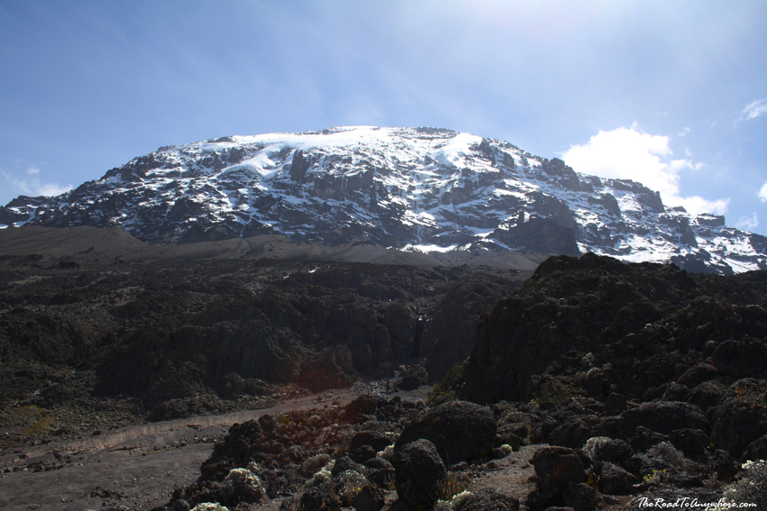 barafu trek kibo view View of Kibo Peak near Karanga Valley on Mount Kilimanjaro, Tanzania