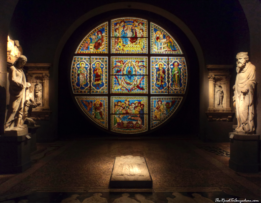 stained glass museo della opera siena Stained glass window in Museo della Opera in Siena, Italy