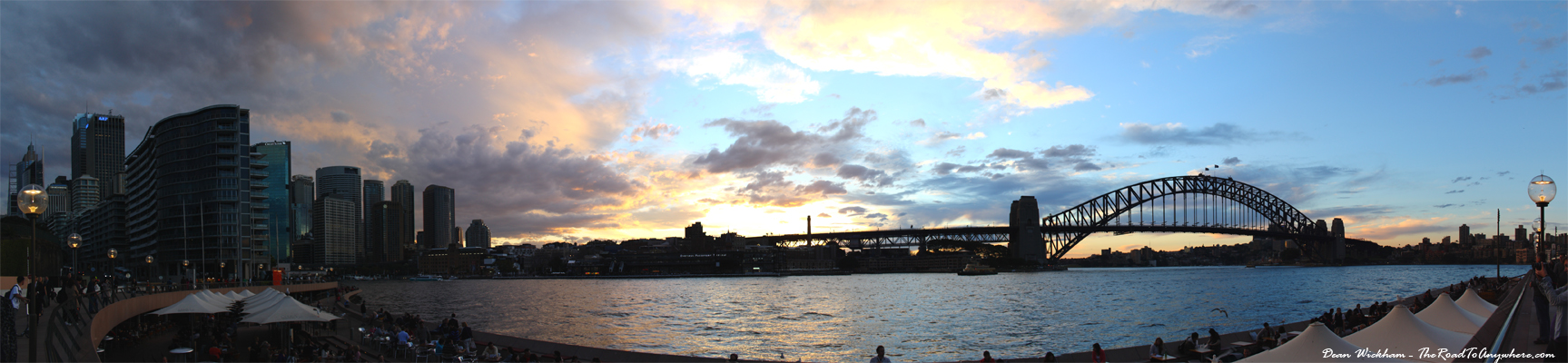 panorama harbour sunset Panorama of Sydney Harbour at sunset in Sydney, Australia