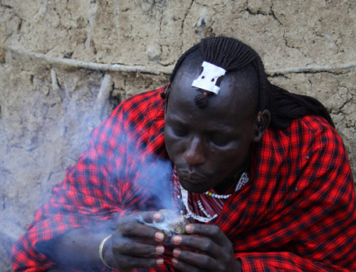 Masai Man Making Fire With Donkey Dung at Lake Manyara, Tanzania